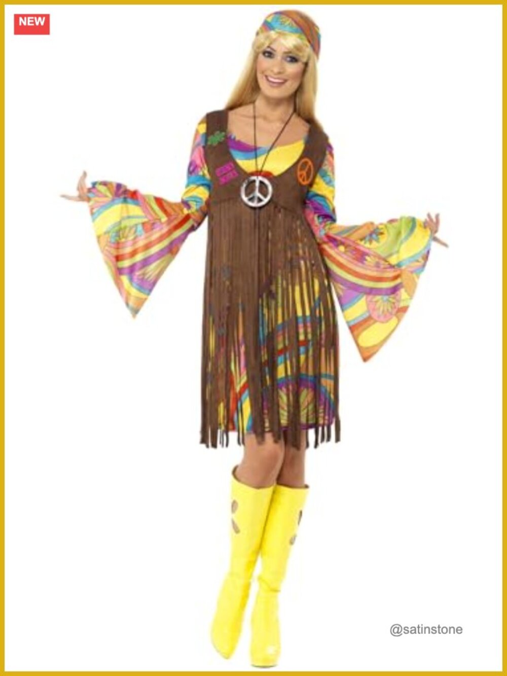 1960s Groovy Lady Costume Dress Waistcoat Headband Adult Women
